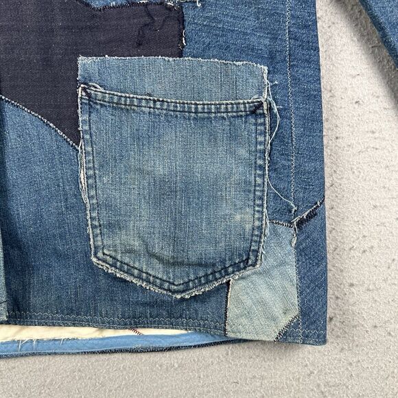 Vintage 70s Patchwork Jacket Small Medium Blue Denim Custom Handmade Lined - Picture 4 of 16